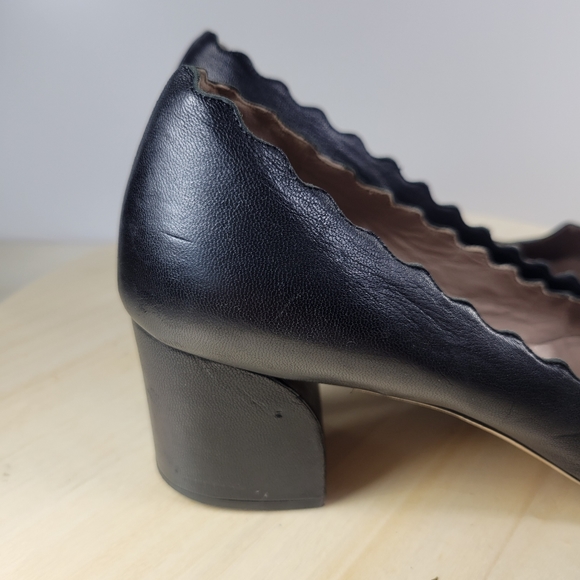 Chloé Lauren Scalloped Block Heel Pumps in Black Leather EU Size 38.5 US… - Picture 9 of 14